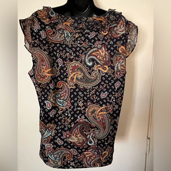 Tommy Hilfiger Paisley Print Ruffle Sleeveless Top - Picture 2 of 3